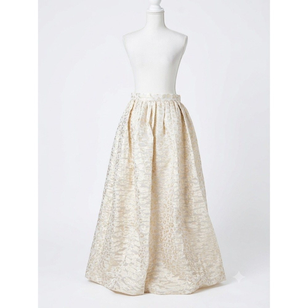 Pankaj & Nidhi Ivory Gold Metallic Leopard Jacquard Maxi Skirt Womens Small NEW